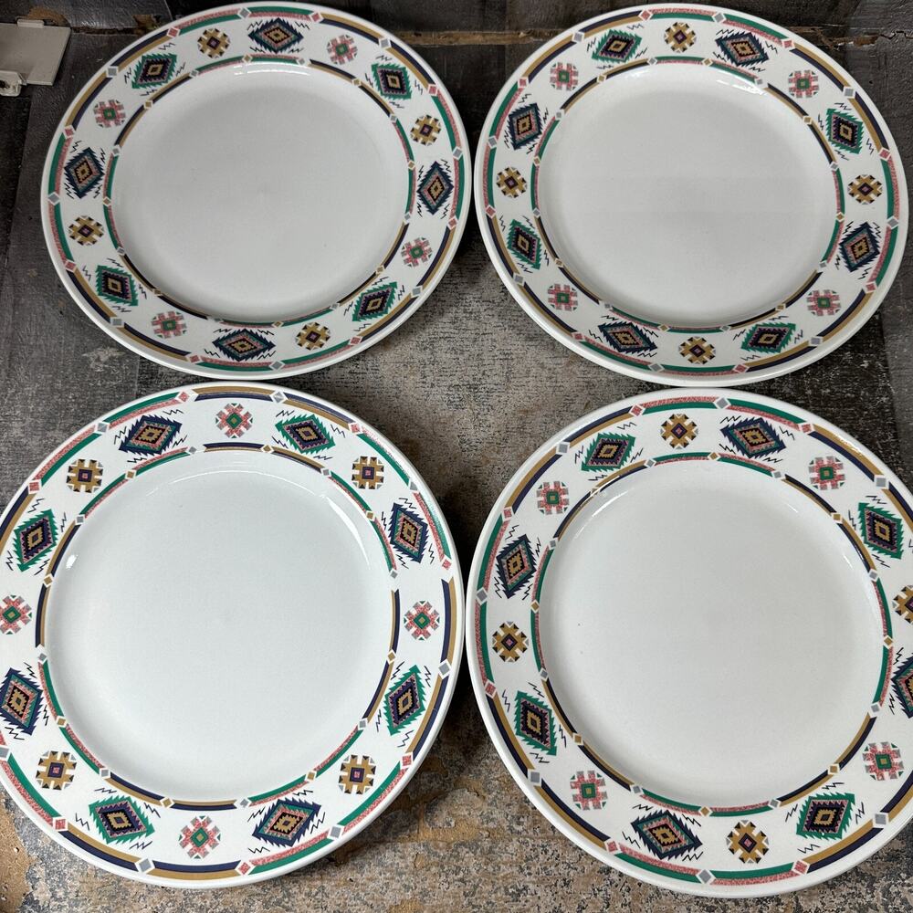 Farberware Southwestern Stoneware 4009 "Scottsdale" Set of 4 Dinner Plates Aztec
